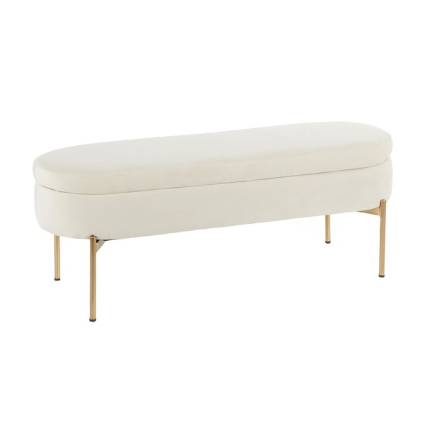 Lumisource Chloe Storage Bench in Gold Metal and Cream Velvet BC-CHLOE STOR AUVCR